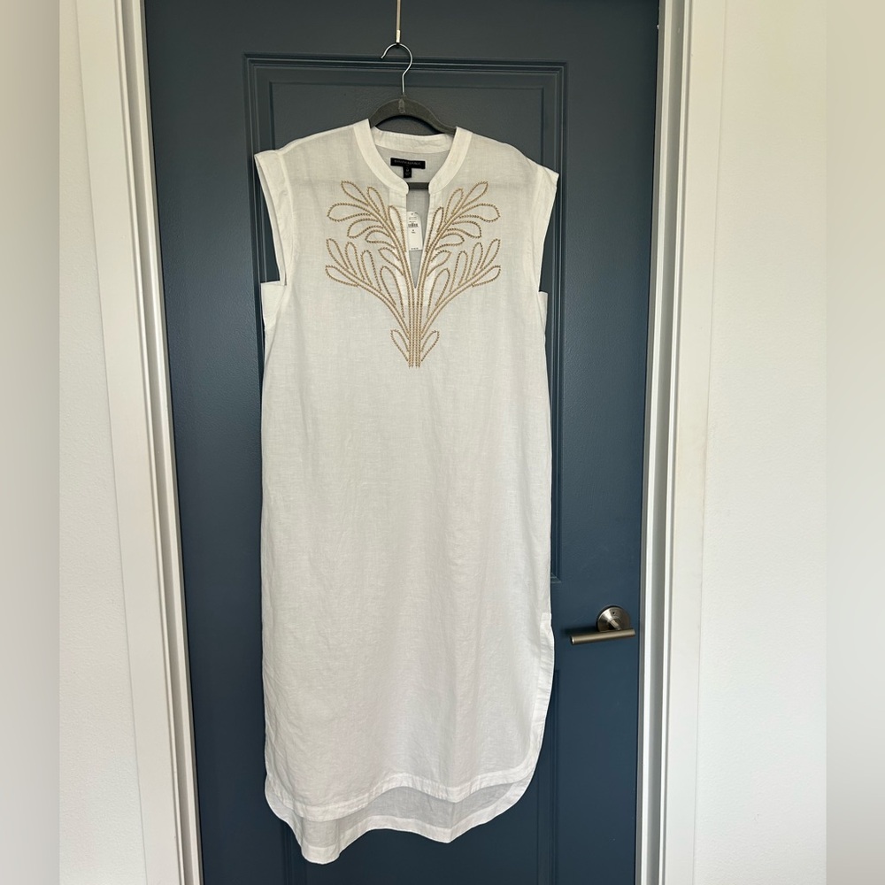 BANANA REPUBLIC White tunic dress with embroidery, Size M Tall